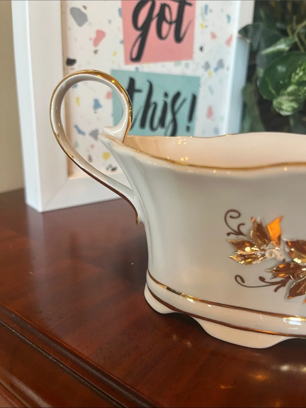 FENIX White and Gold Porcelain Decorative Serving Bowl with Handles